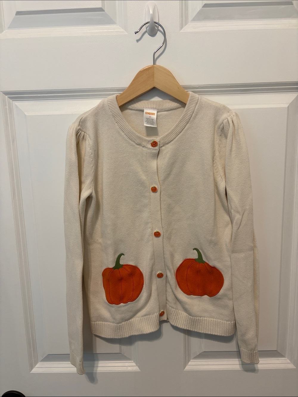 Gymboree Cream Cardigan with Orange Pumpkin Appliqués